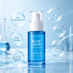 Private Label Blue Calm+ Soothing Serum OEM/ODM | Custom Peptide Facial Serum Manufacturer