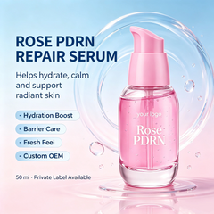 Custom Logo Rose PDRN Facial Serum Hydrating Beauty Essence Private Label Skin Care Product